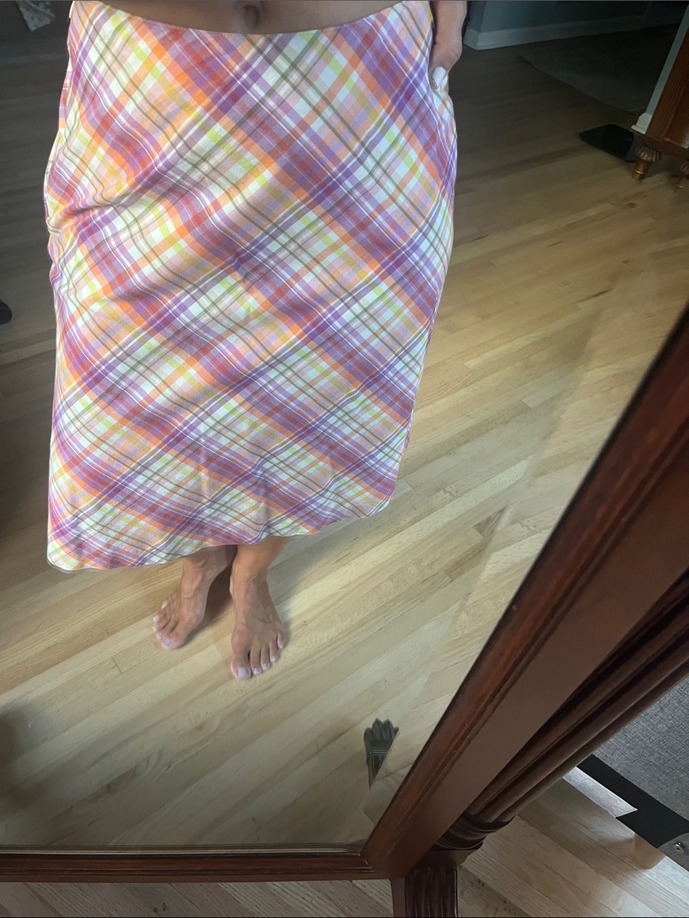Talbots Pastel Plaid Midi Skirt - Pink, Orange, Yellow